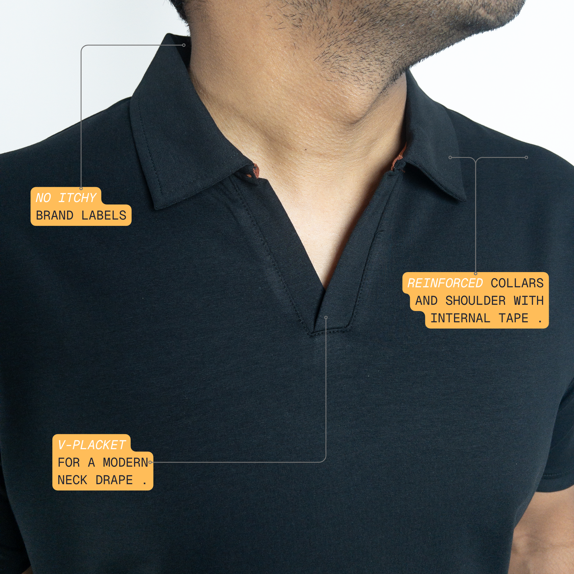 EverSharp Polo - No Ironing Needed - Black V-Neck Collar