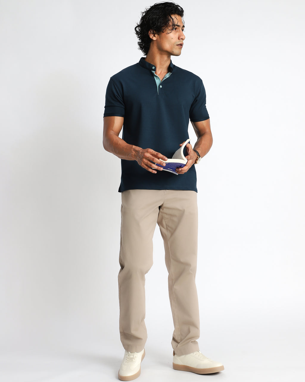 EverSharp Polo - No Ironing Needed - Airforce Mandarin Collar