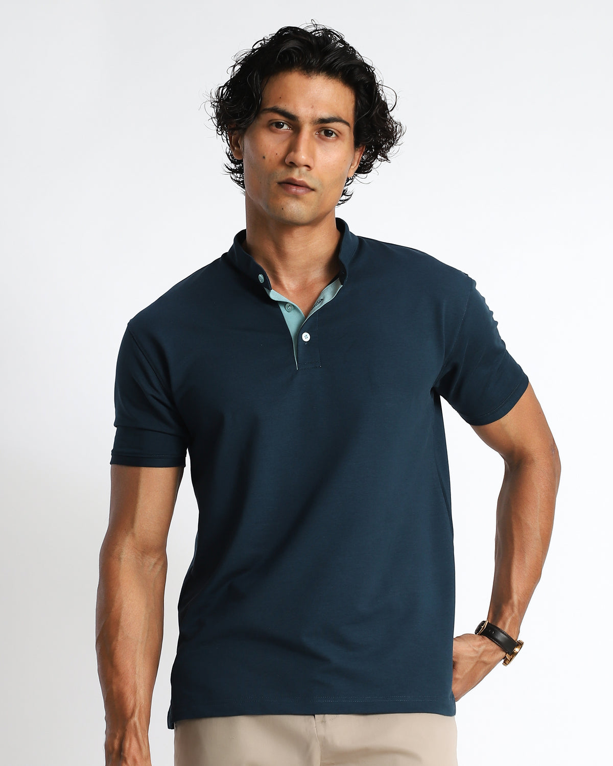 EverSharp Polo - No Ironing Needed - Airforce Mandarin Collar