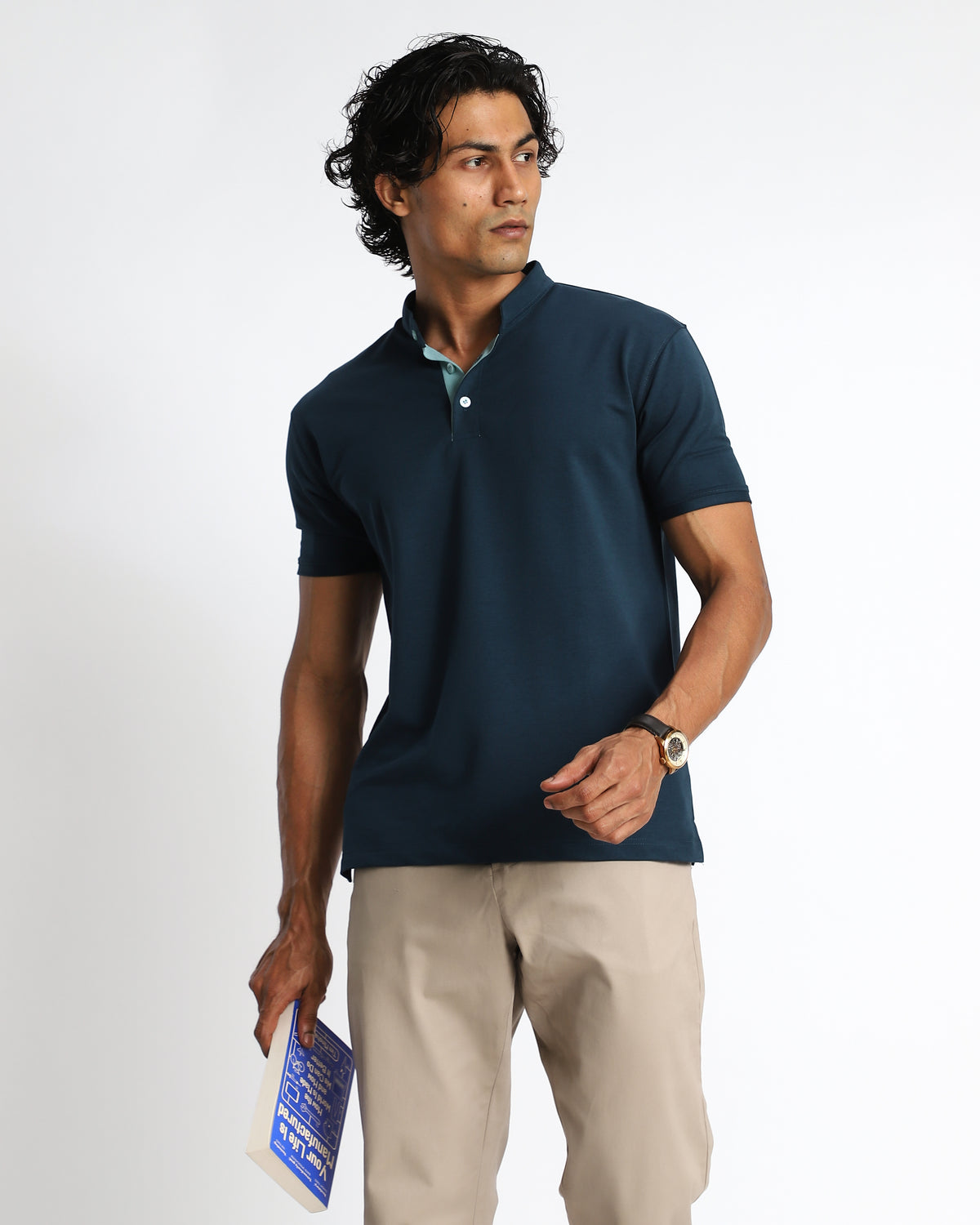 EverSharp Polo - No Ironing Needed - Airforce Mandarin Collar