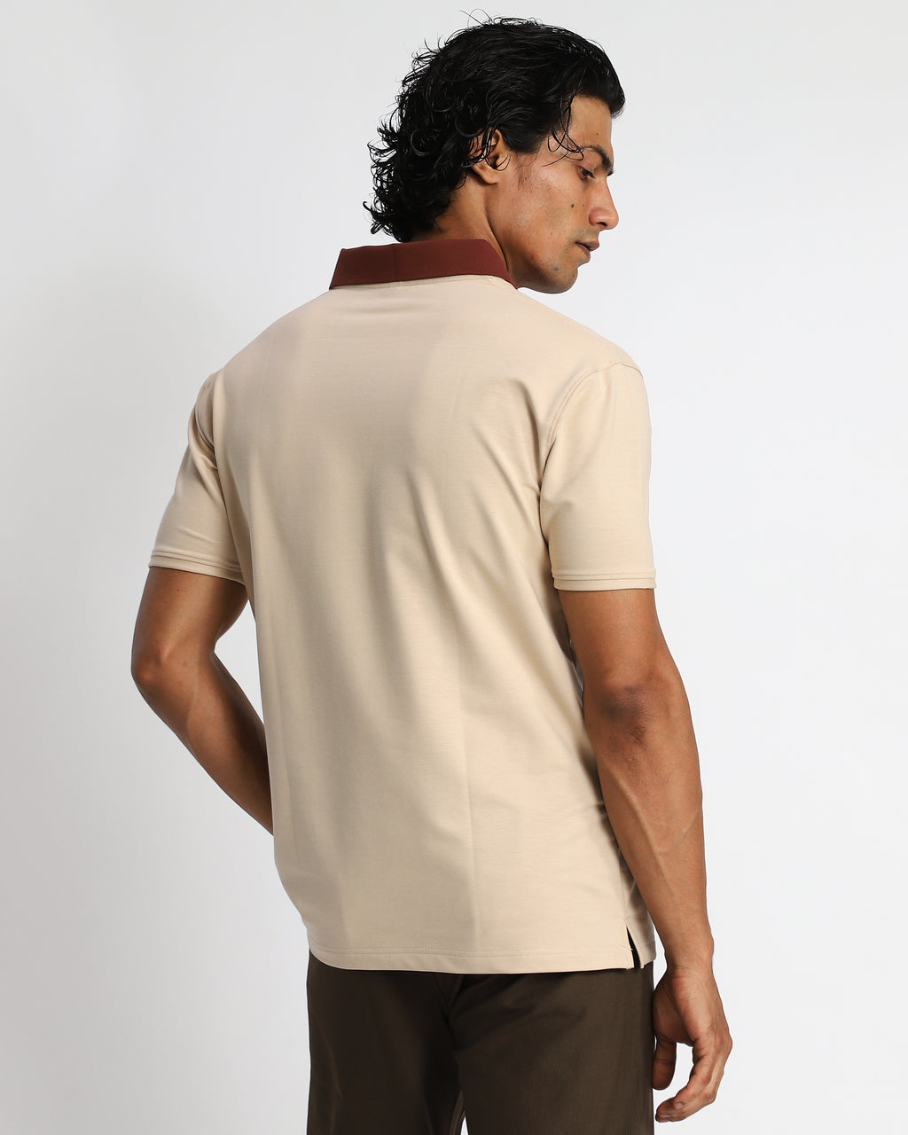 EverSharp Polo - No Ironing Needed - Beige - Mocha V-Neck Collar