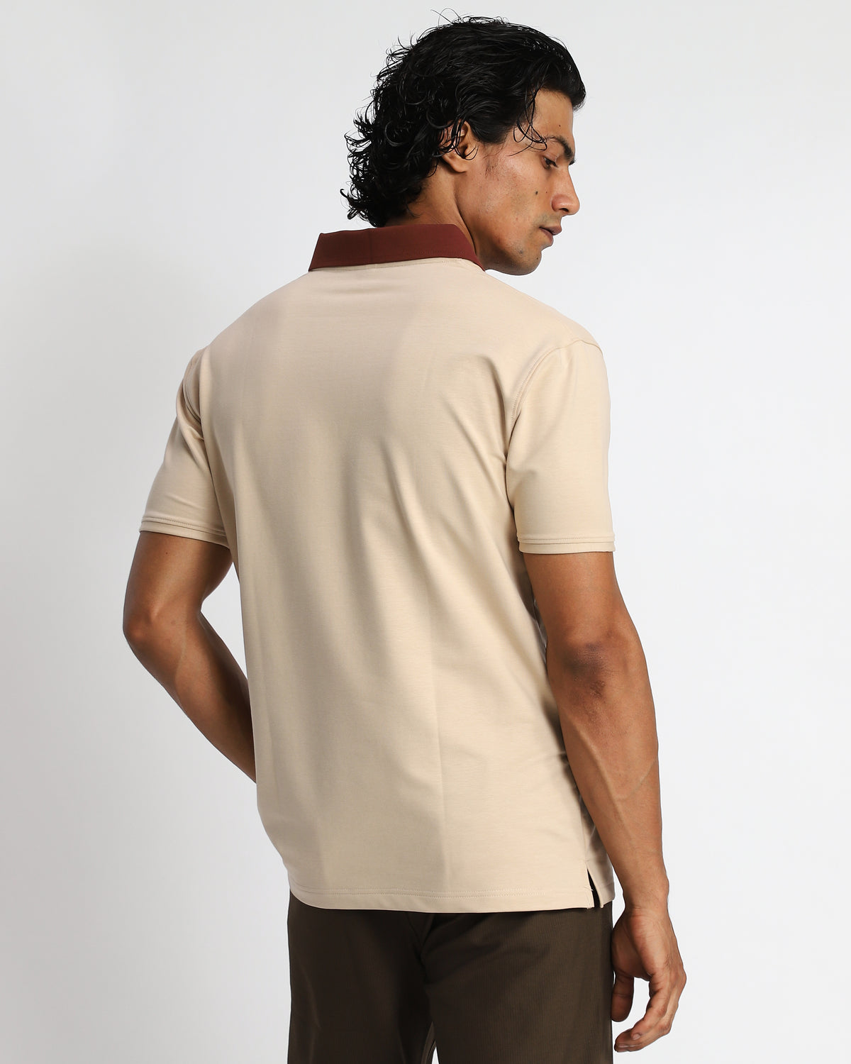 EverSharp Polo - No Ironing Needed - Beige - Mocha V-Neck Collar