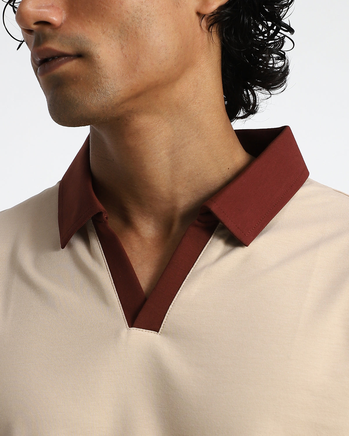 EverSharp Polo - No Ironing Needed - Beige - Mocha V-Neck Collar
