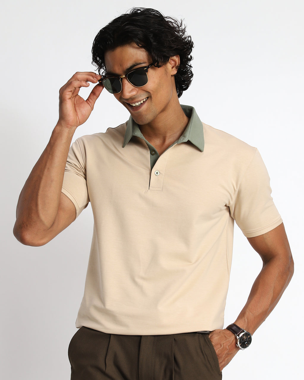EverSharp Polo - No Ironing Needed - Beige - Nautica Shirt Collar