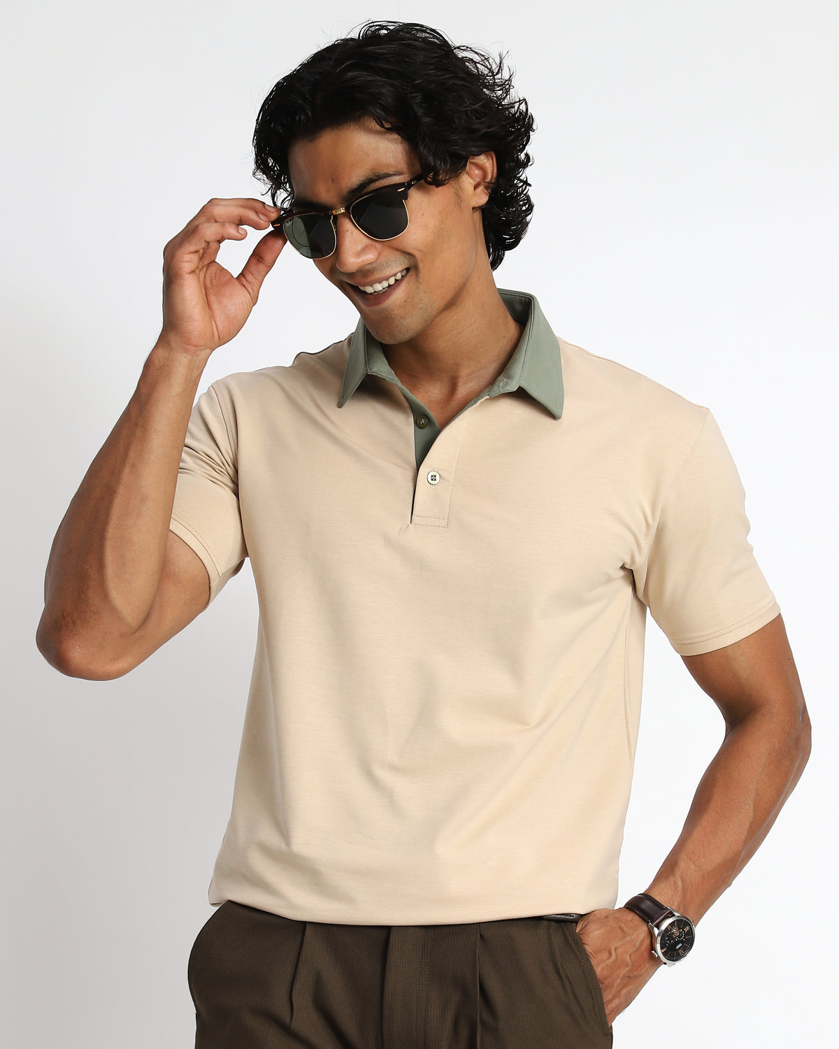 EverSharp Polo - No Ironing Needed - Beige - Nautica Shirt Collar