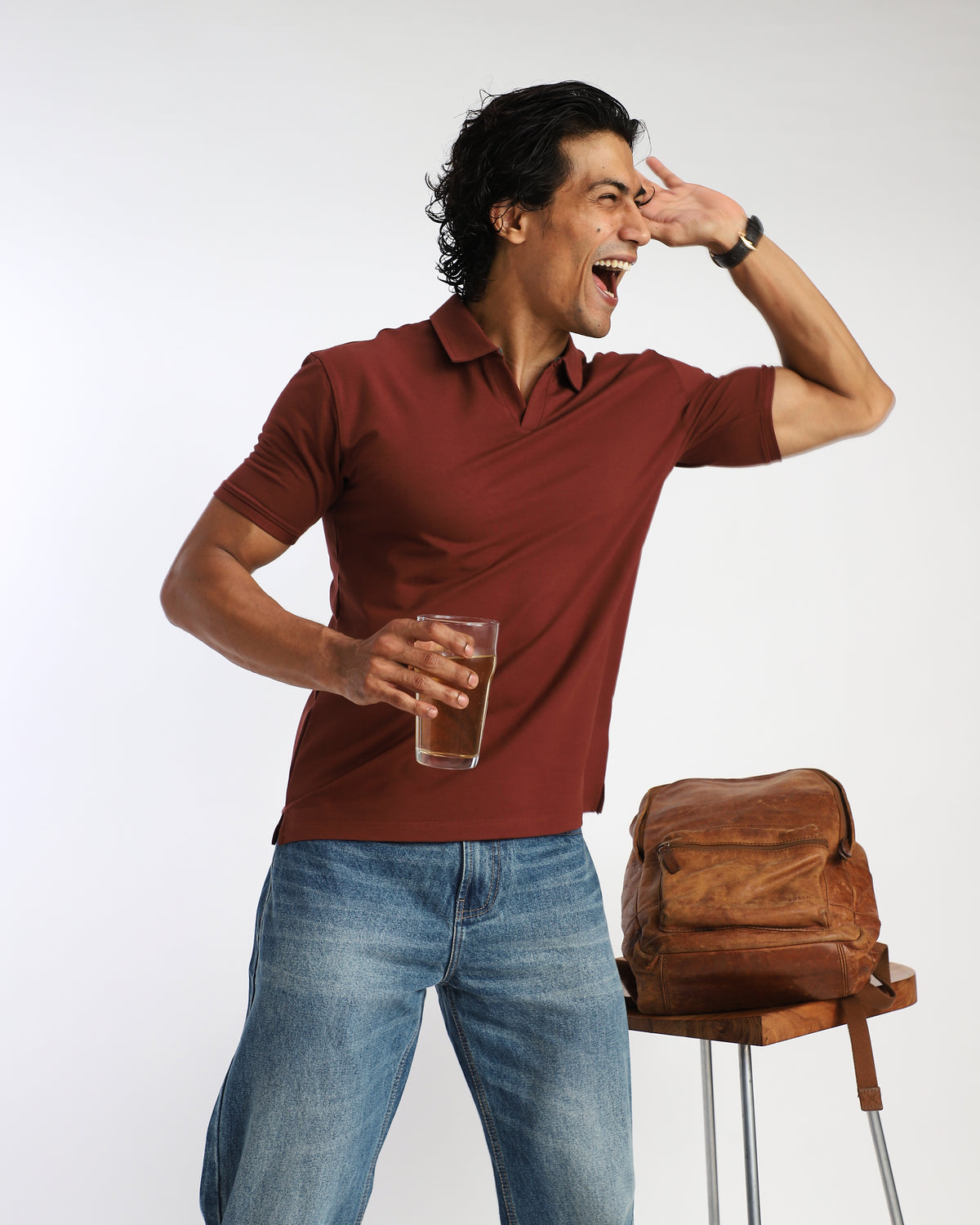 EverSharp Polo - No Ironing Needed - Mocha V-Neck Collar