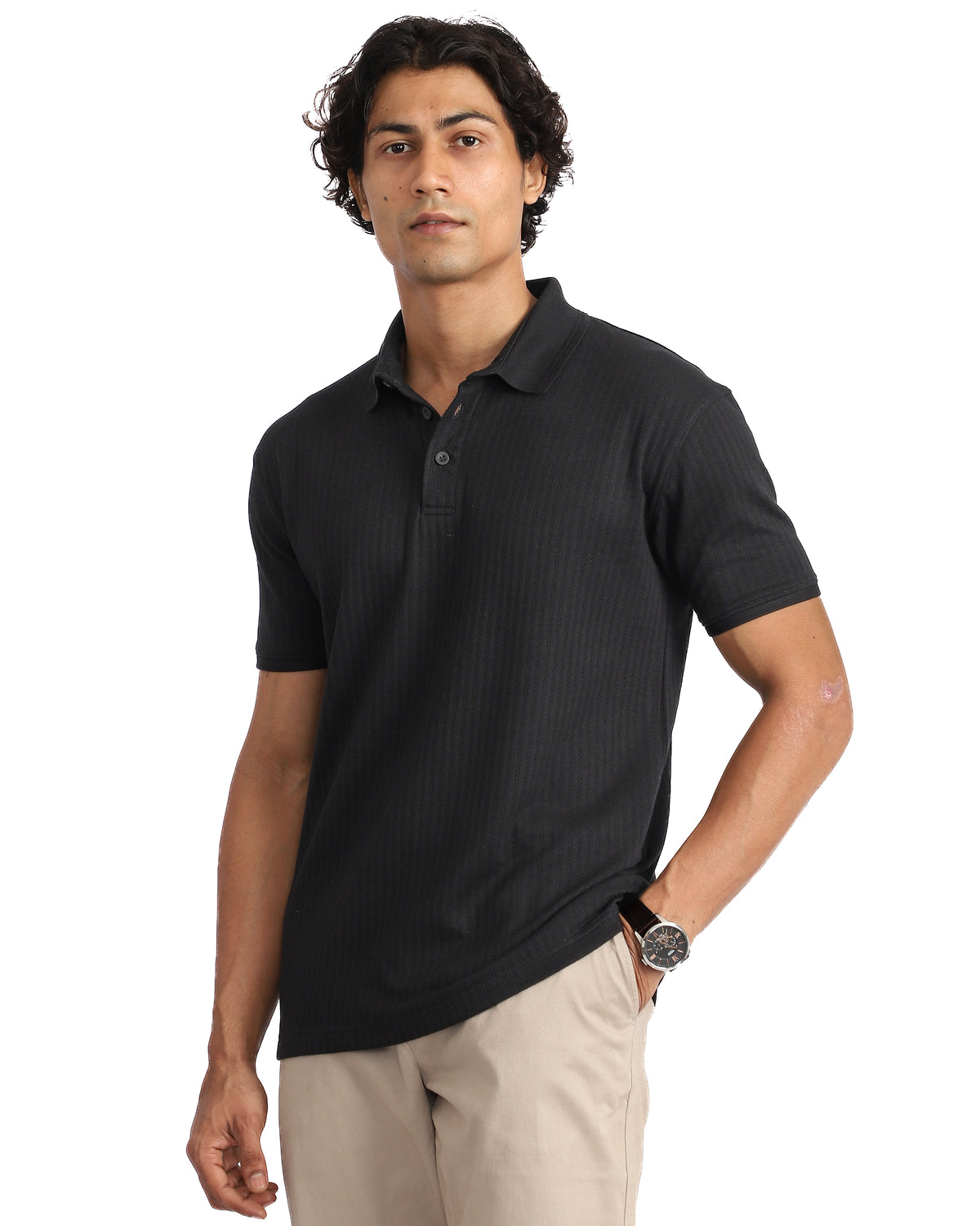 Aerotex Textured Polo - Black Shirt-Collar