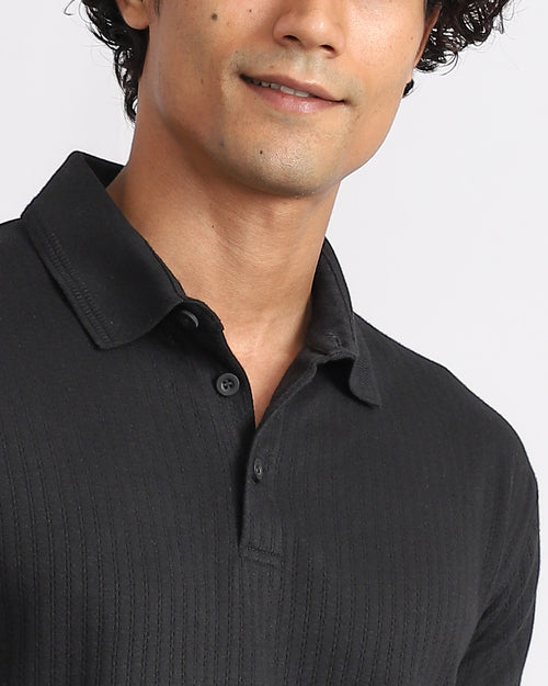 Aerotex Textured Polo - Black Shirt-Collar