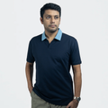 EverSharp Polo - No Ironing Needed - Navy + Sky Blue V-Neck Collar