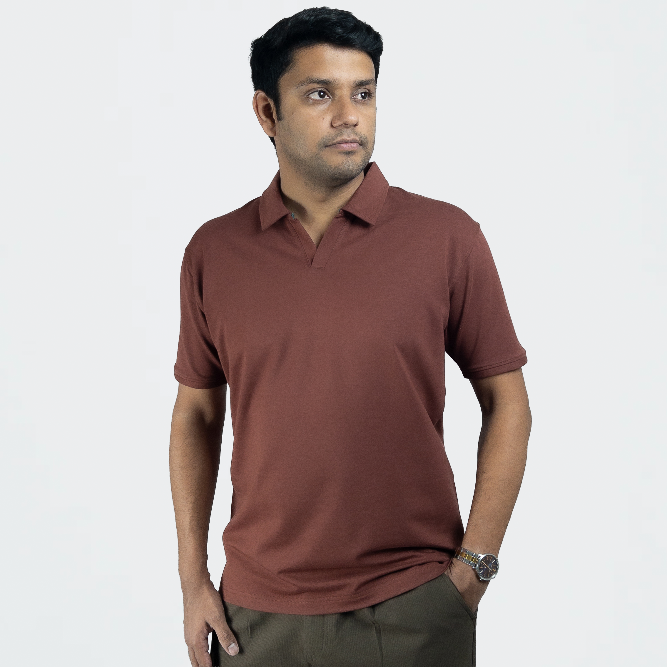 EverSharp Polo - No Ironing Needed - Mocha V-Neck Collar