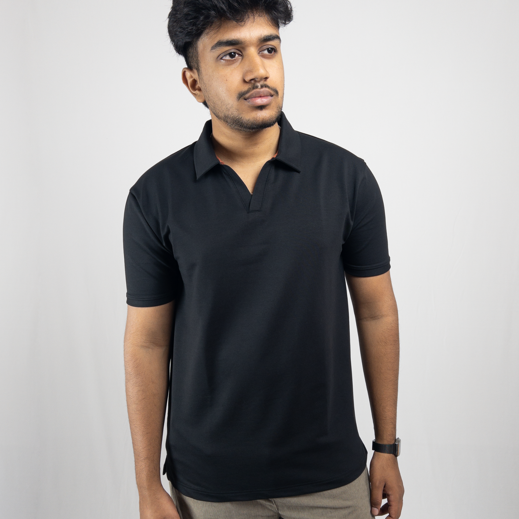 Black V-Neck Polo