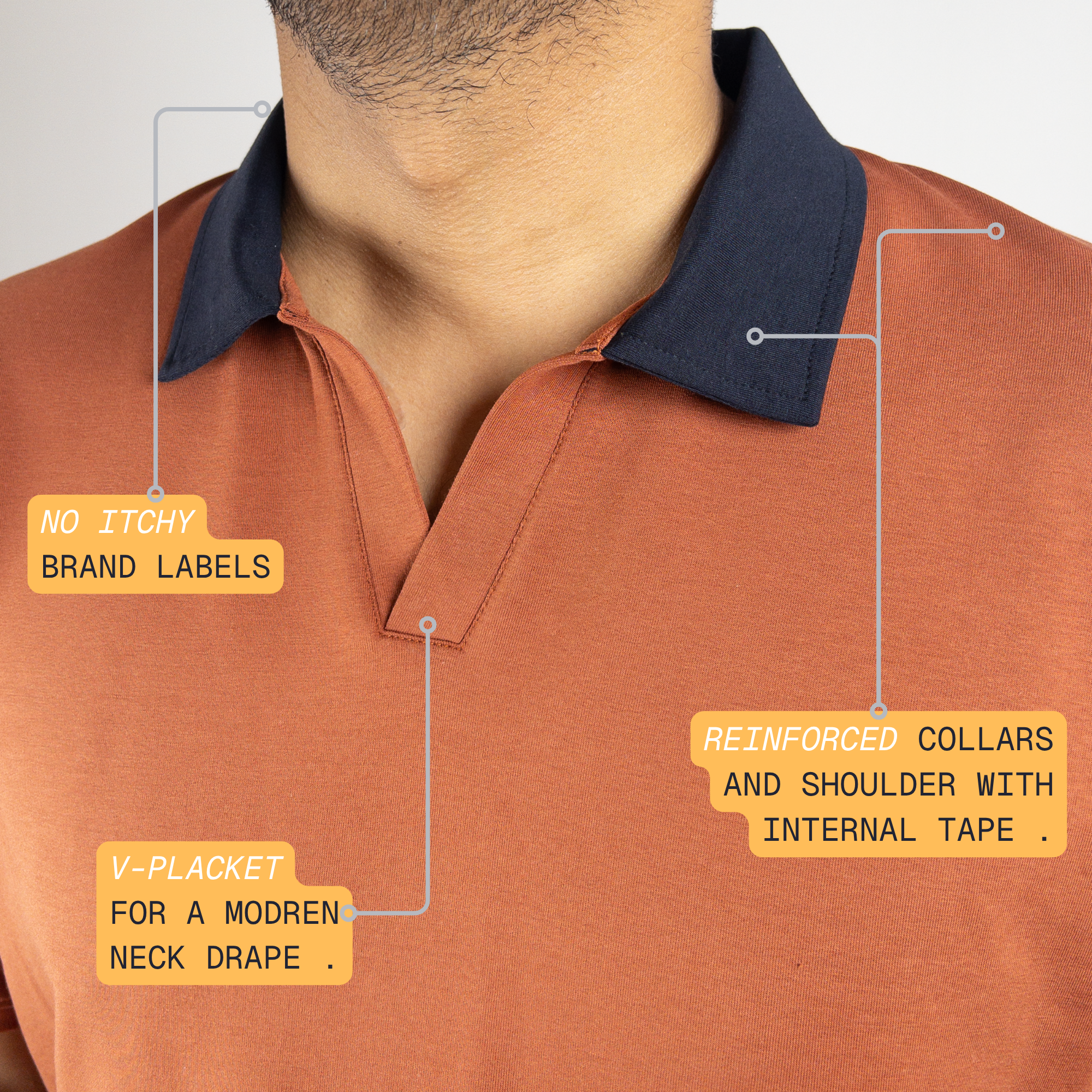 Rust-Navy 2-Tone V-Neck Polo