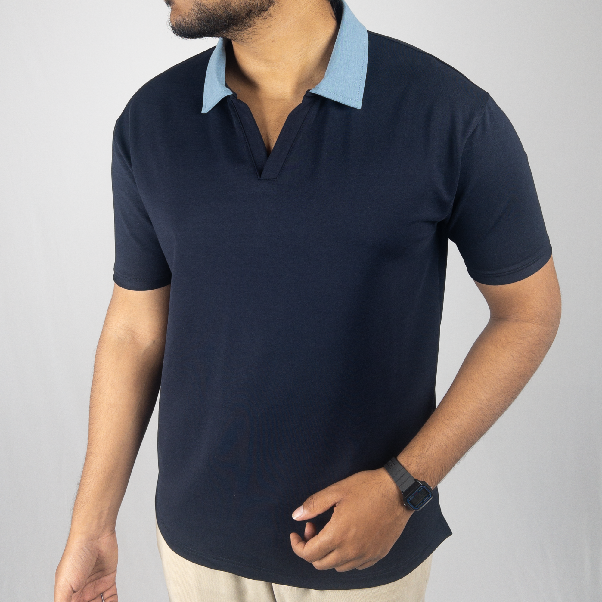 Navy-Sky Blue 2-Tone V-Neck Polo