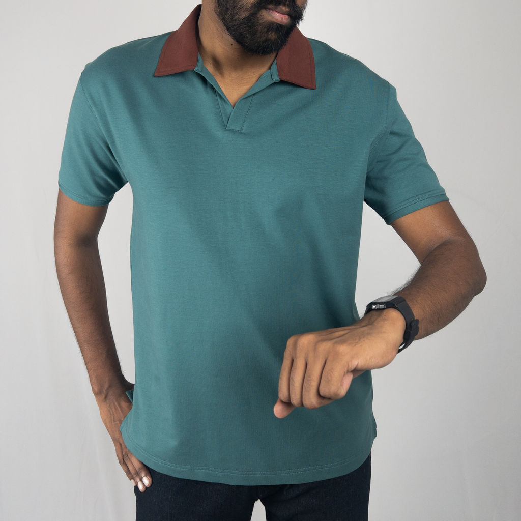 Dual Tone Emerald-Mocha V-Neck Polo