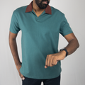 Dual Tone Emerald-Mocha V-Neck Polo
