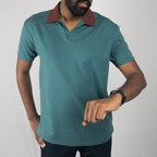 Dual Tone Emerald-Mocha V-Neck Polo