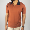 Dual Tone Rust-Navy V-Neck Polo