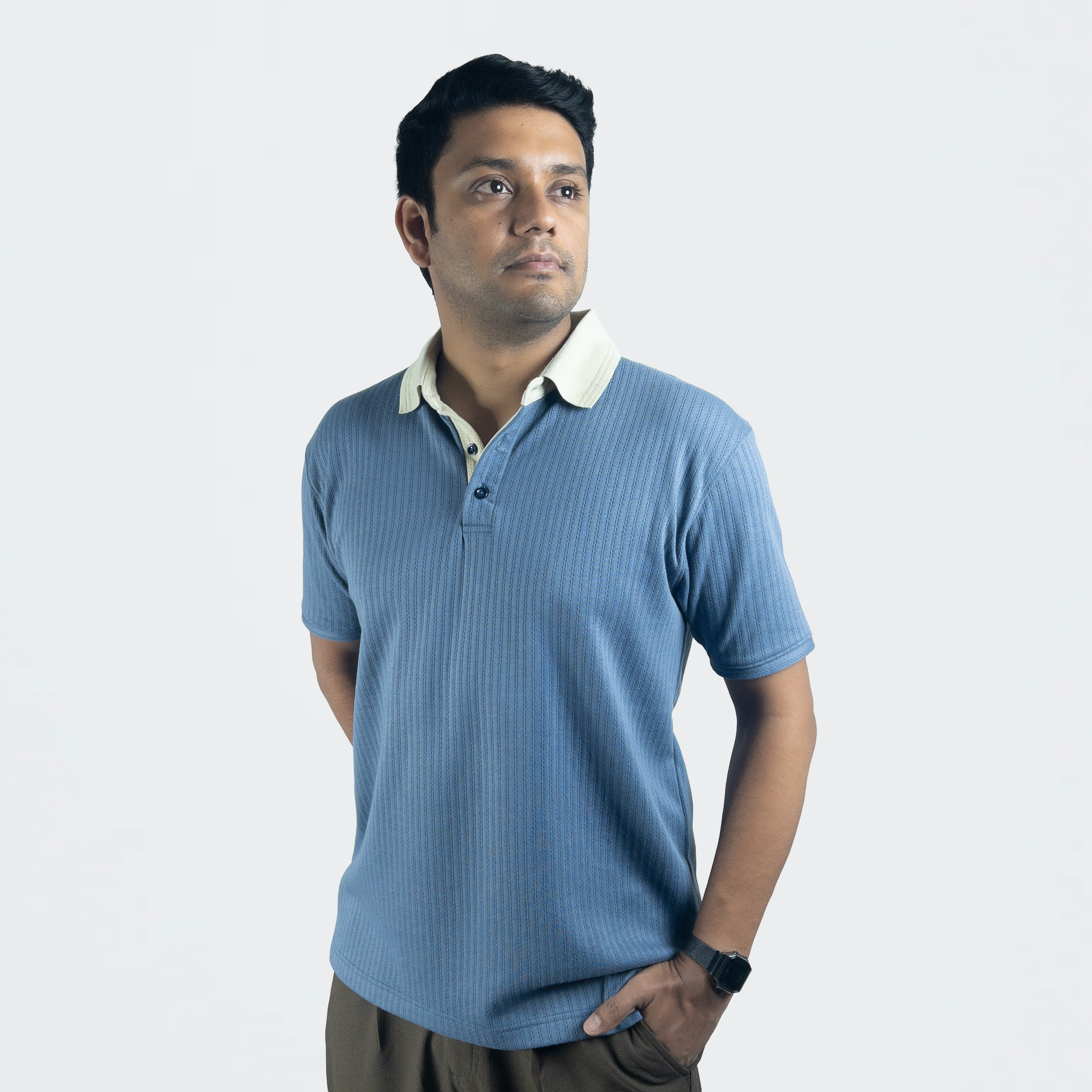 Aerotex Textured Polo - Cobalt + Butter Shirt-Collar