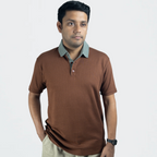 Aerotex Textured Polo - Coffee + Moss Shirt Collar