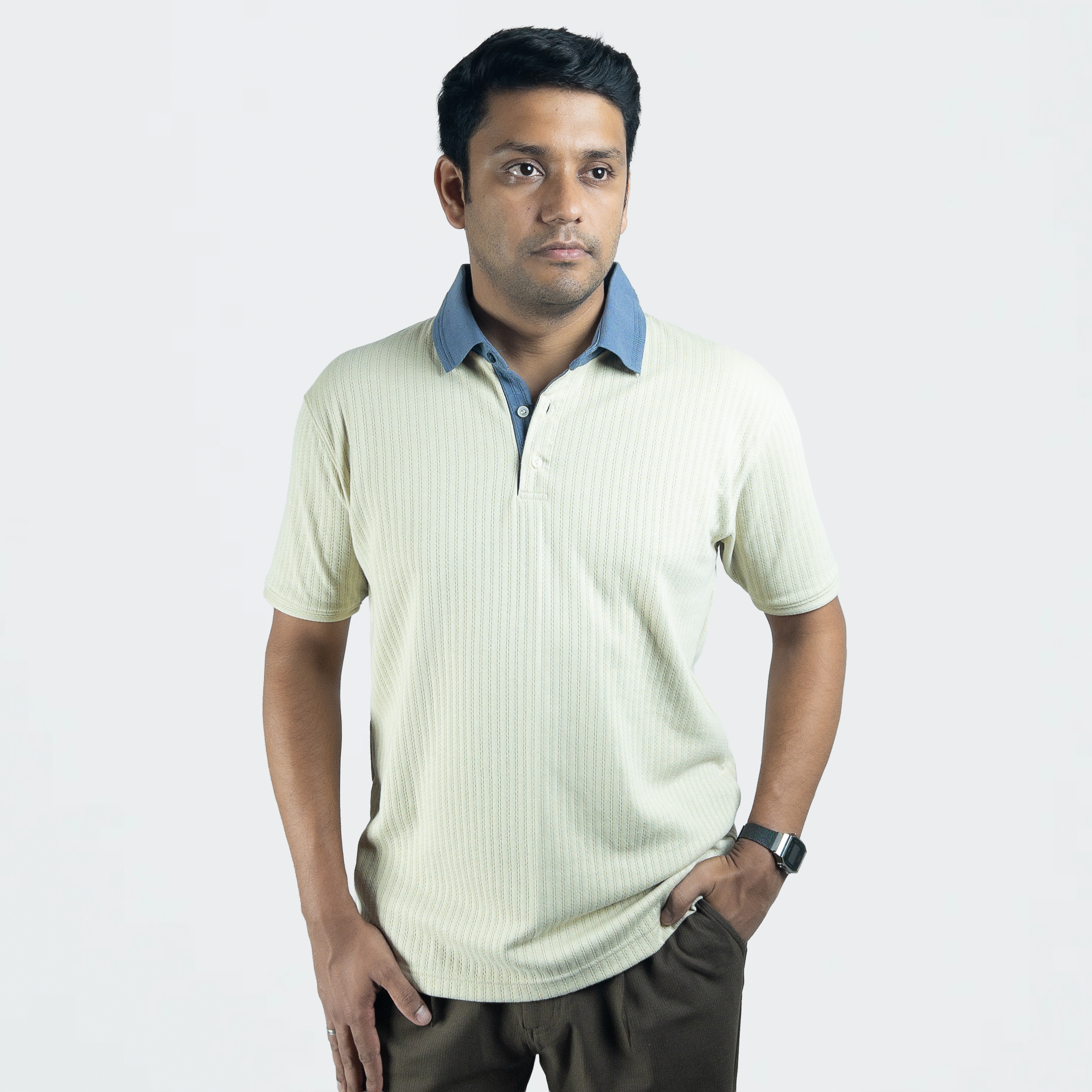 Aerotex Textured Polo - Butter + Cobalt Shirt-Collar