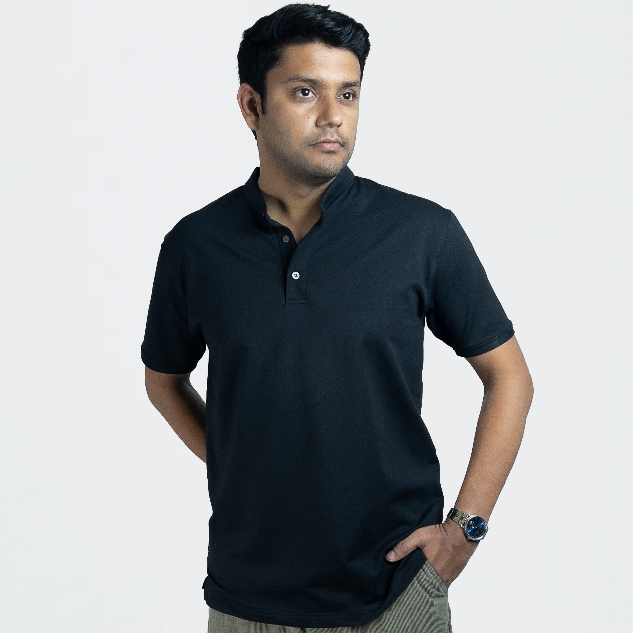 EverSharp Polo - No Ironing Needed - Black Mandarin Collar