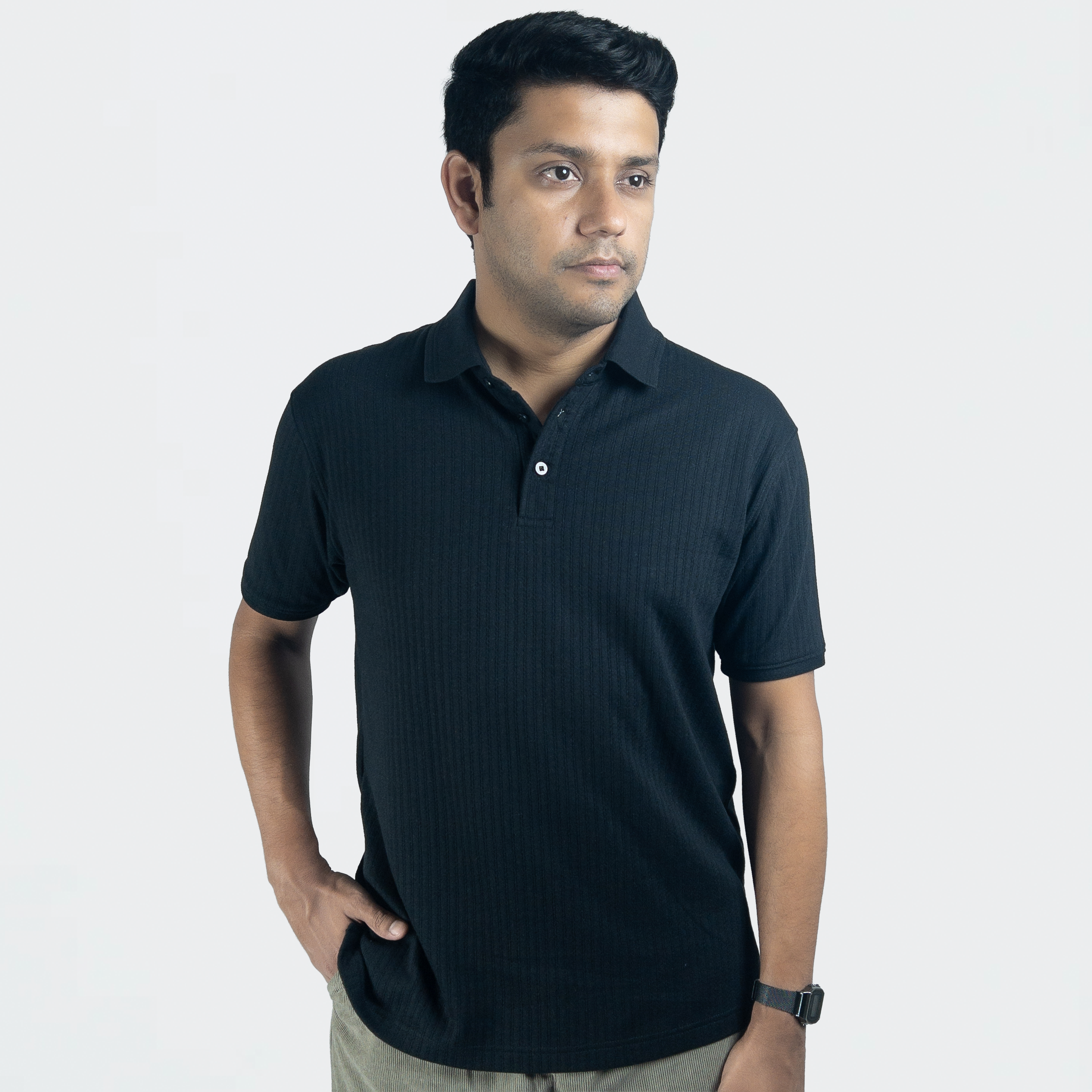 Aerotex Textured Polo - Black Shirt-Collar