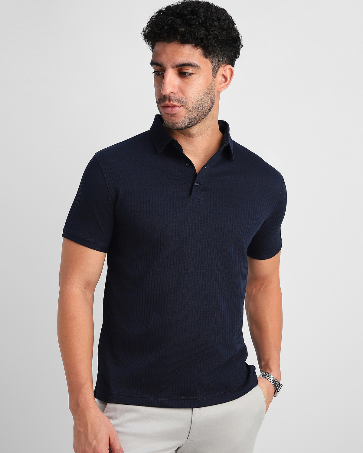 Aerotex Textured Polo -  Navy Shirt-Collar