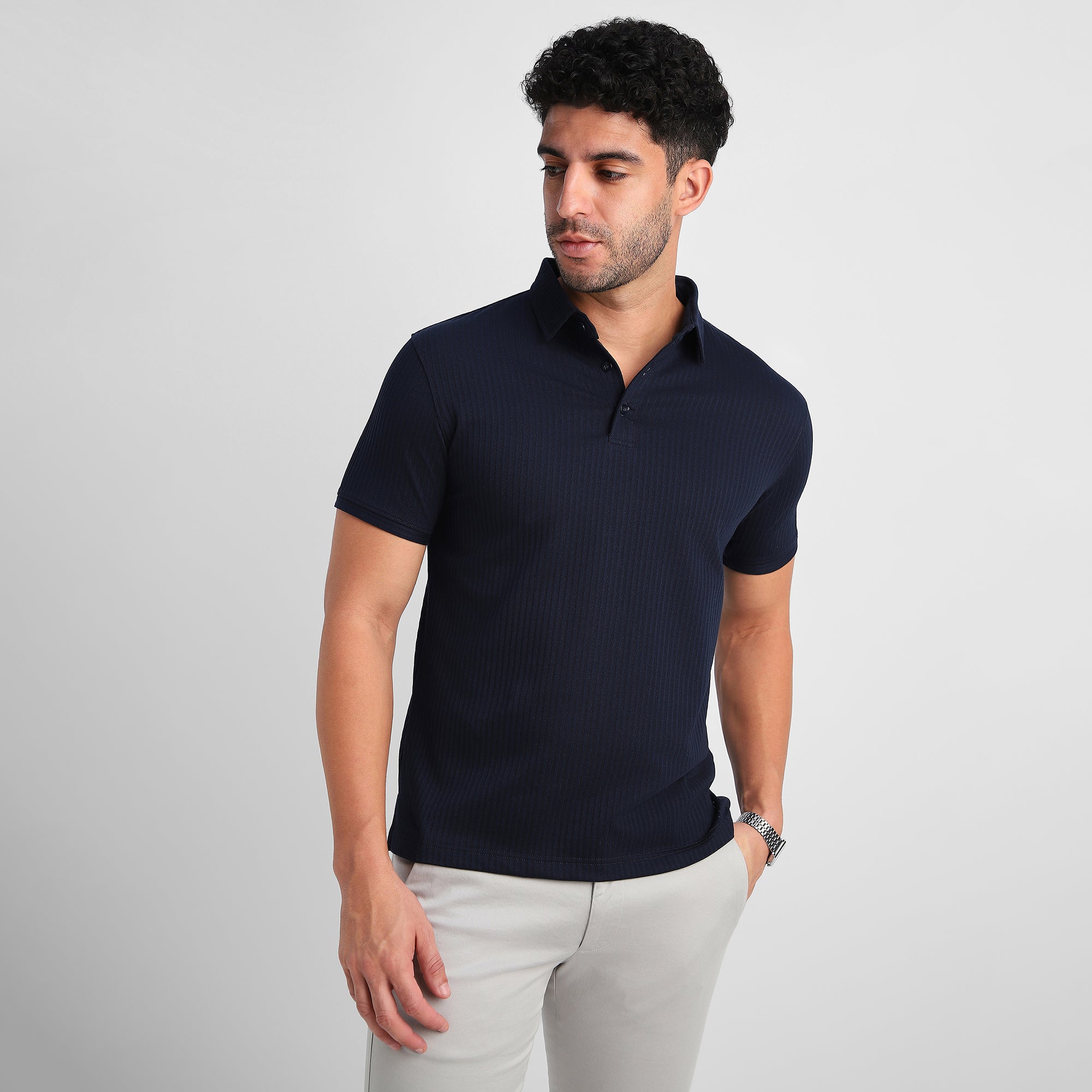 Navy Shirt-Collar Polo