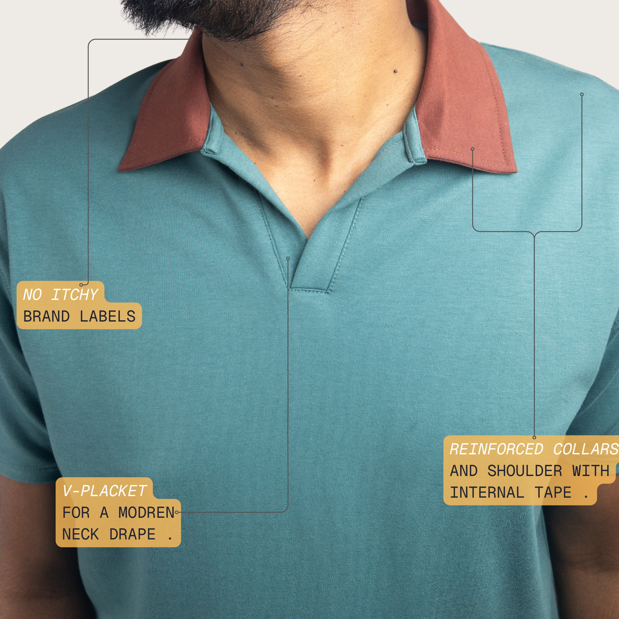Dual Tone Emerald-Mocha V-Neck Polo