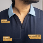 Navy-Sky Blue 2-Tone V-Neck Polo