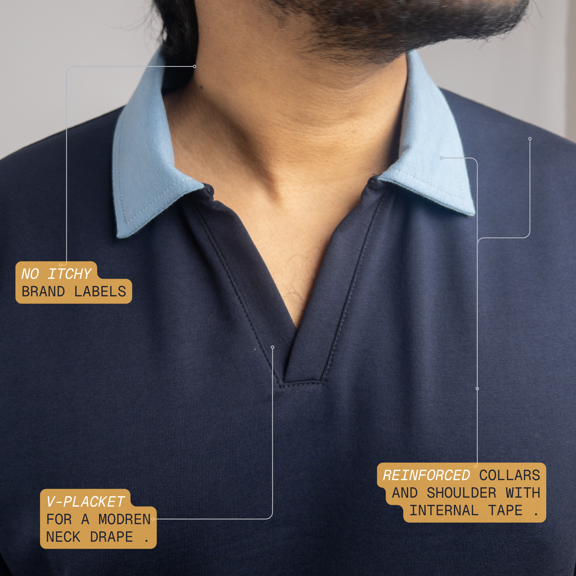 Navy-Sky Blue 2-Tone V-Neck Polo
