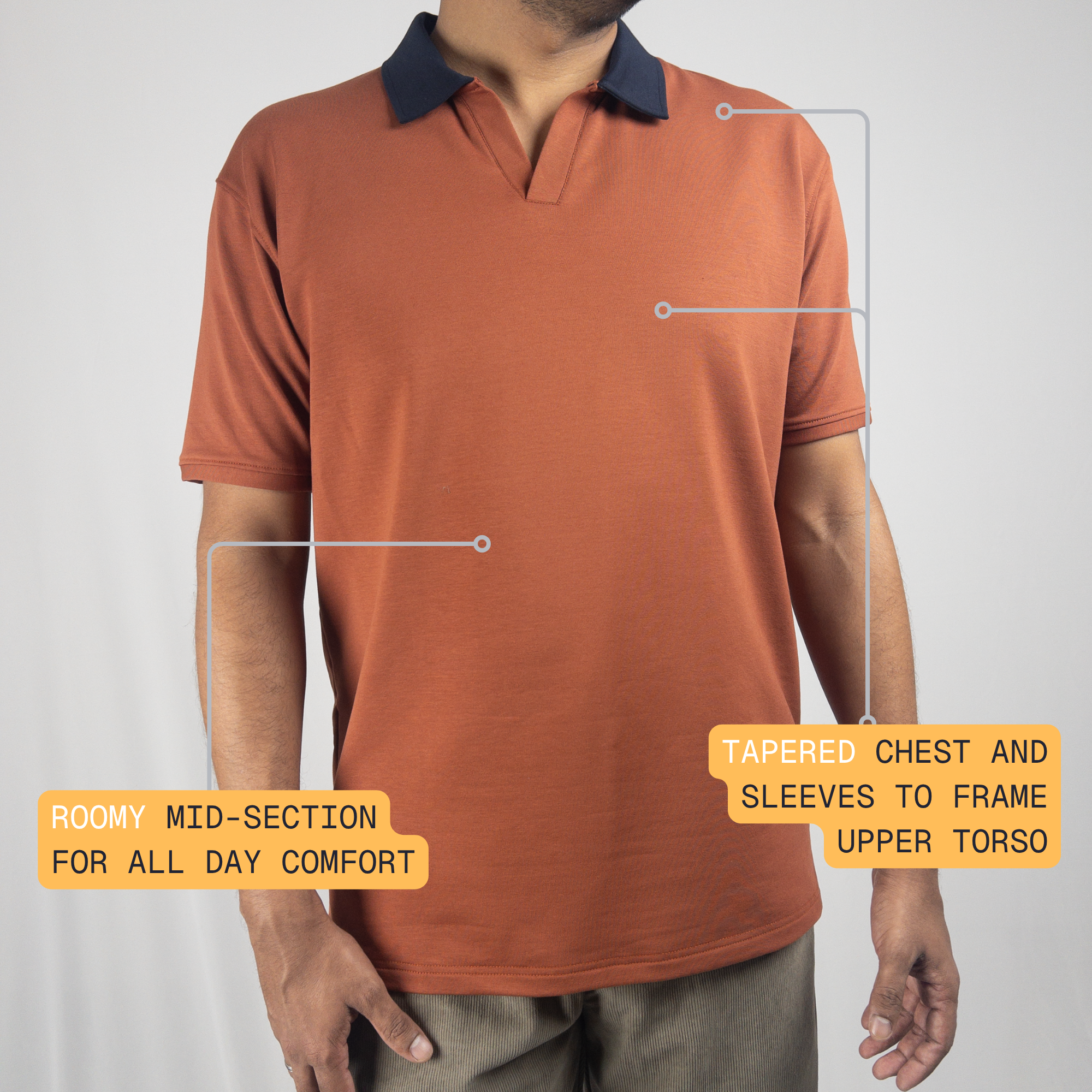Rust-Navy 2-Tone V-Neck Polo