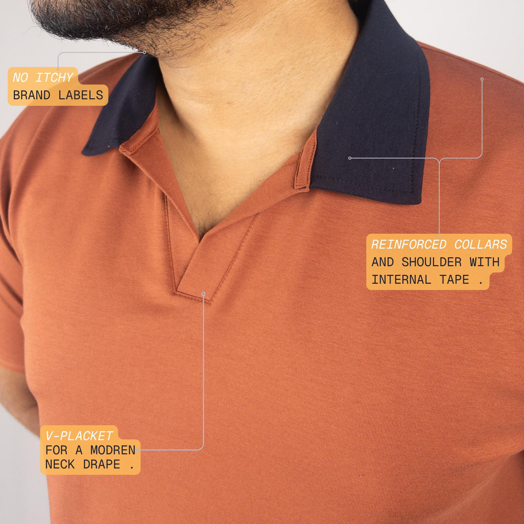 Dual Tone Rust-Navy V-Neck Polo