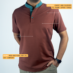 EverSharp Polo - No Ironing Needed - Mocha + Emerald Mandarin Collar