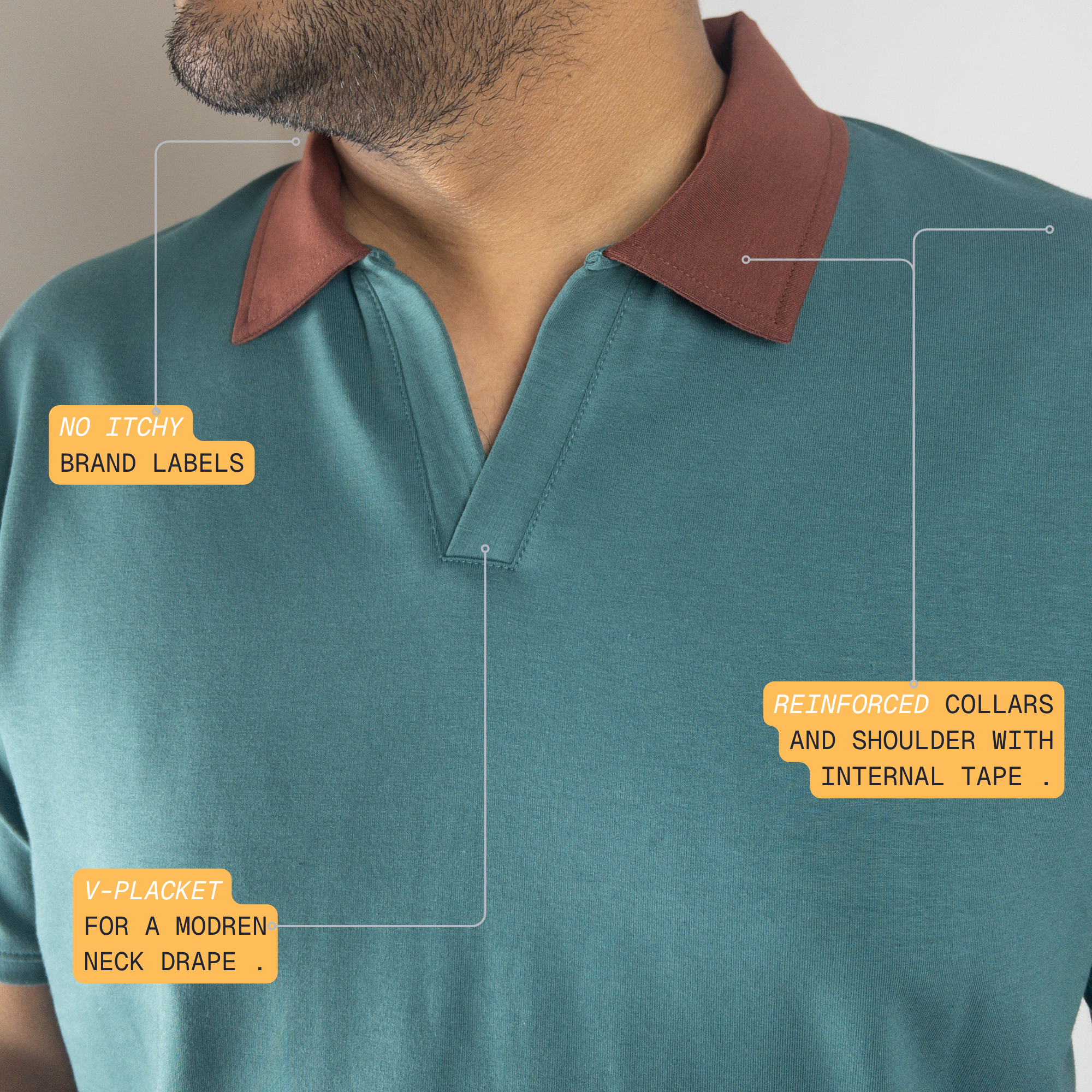 Dual Tone Emerald-Mocha V-Neck Polo