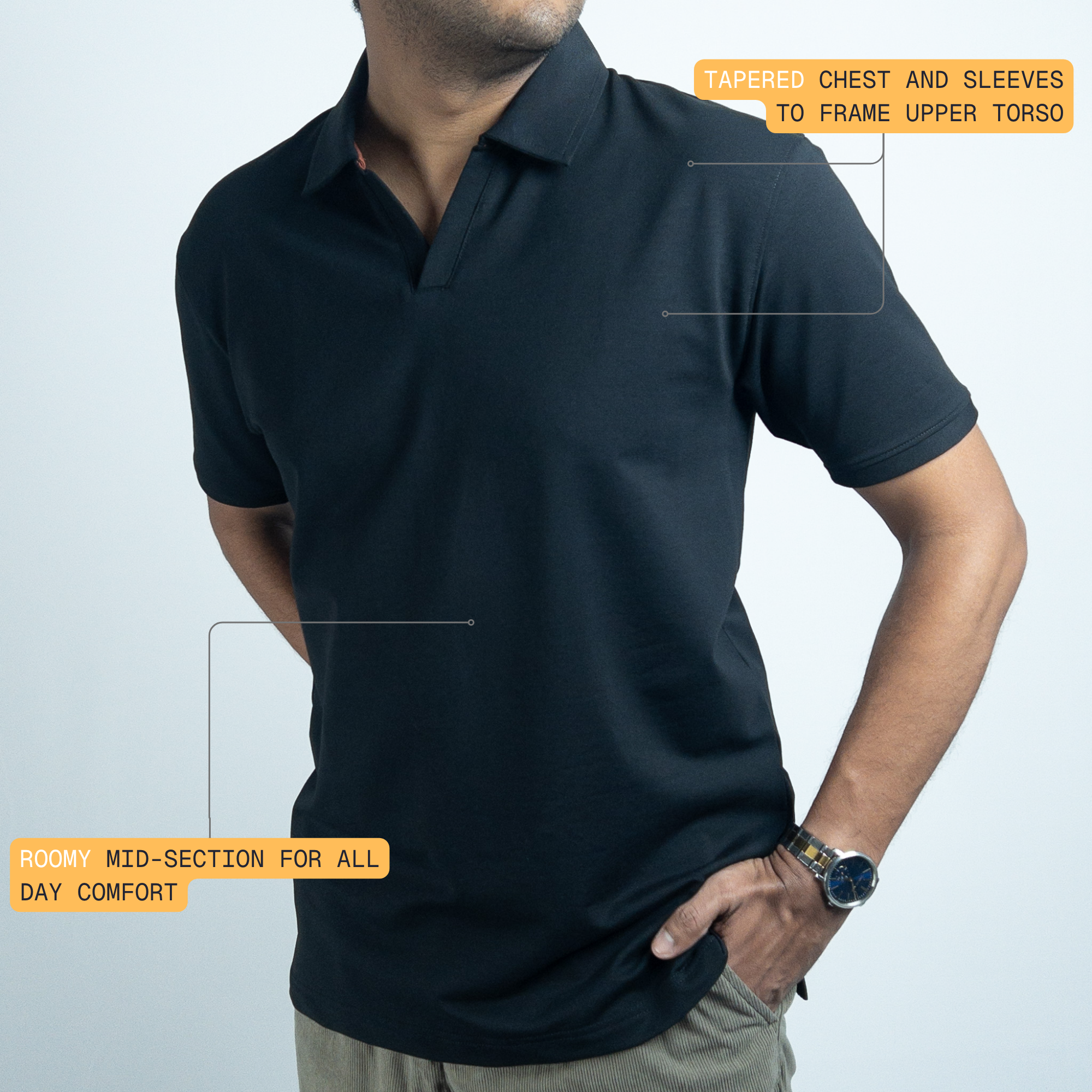 EverSharp Polo - No Ironing Needed - Black V-Neck Collar