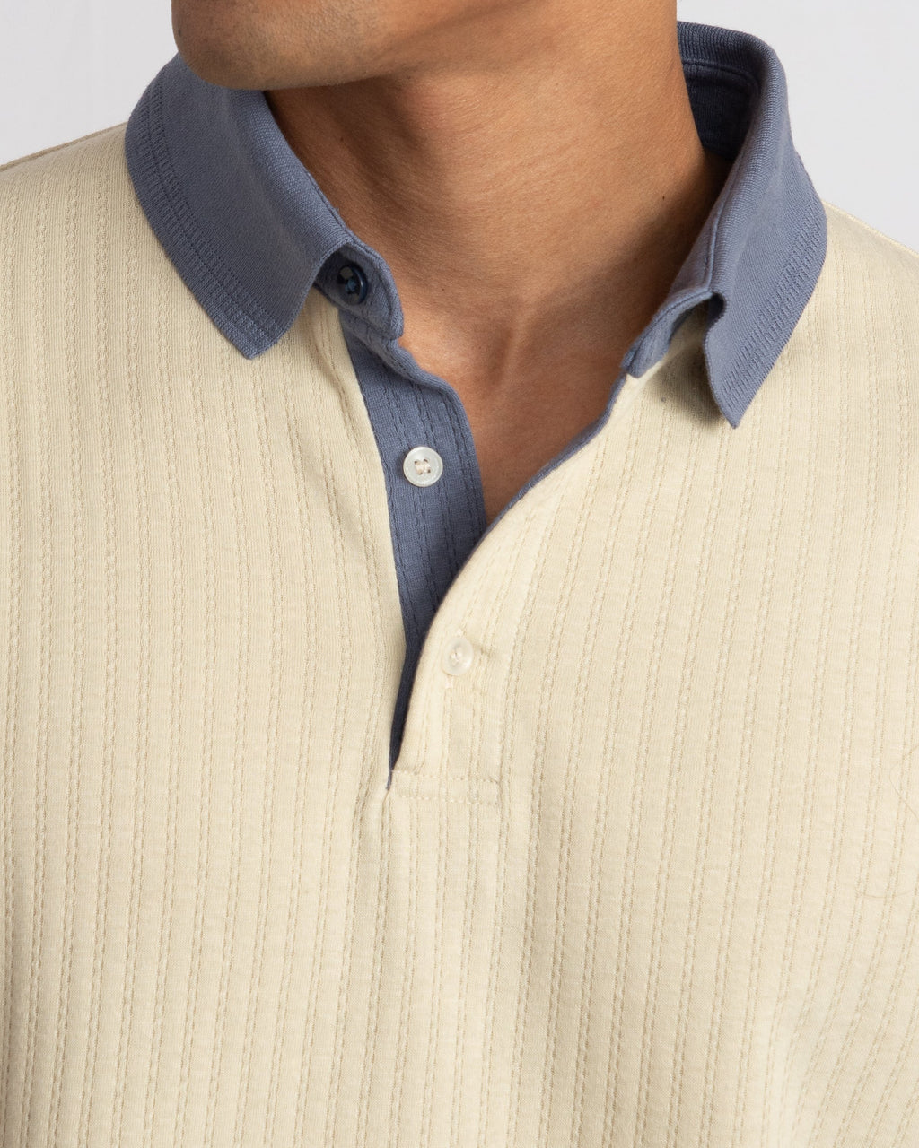 Aerotex Textured Polo - Butter + Cobalt Shirt-Collar