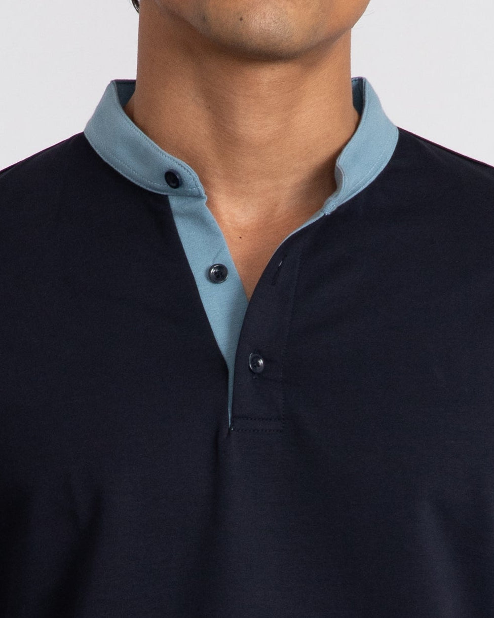 EverSharp Polo - No Ironing Needed - Navy + Sky Mandarin Collar