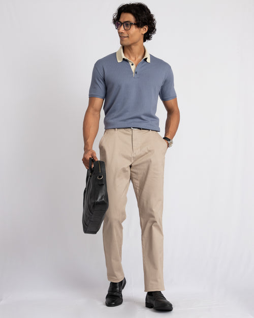Aerotex Textured Polo - Cobalt + Butter Shirt-Collar