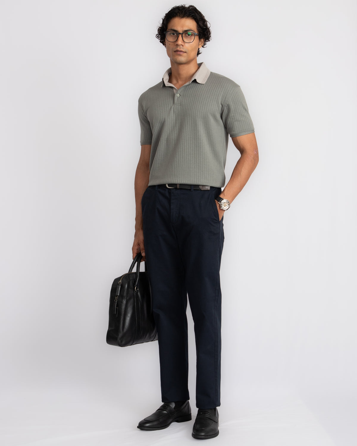 Aerotex Textured Polo - Moss + Concrete Shirt-Collar