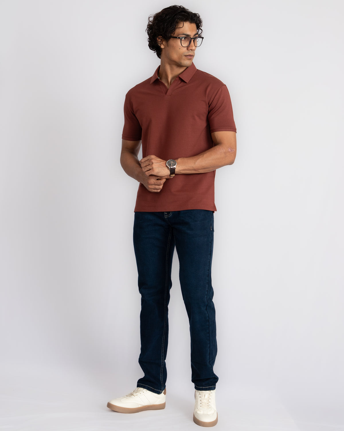 EverSharp Polo - No Ironing Needed - Mocha V-Neck Collar