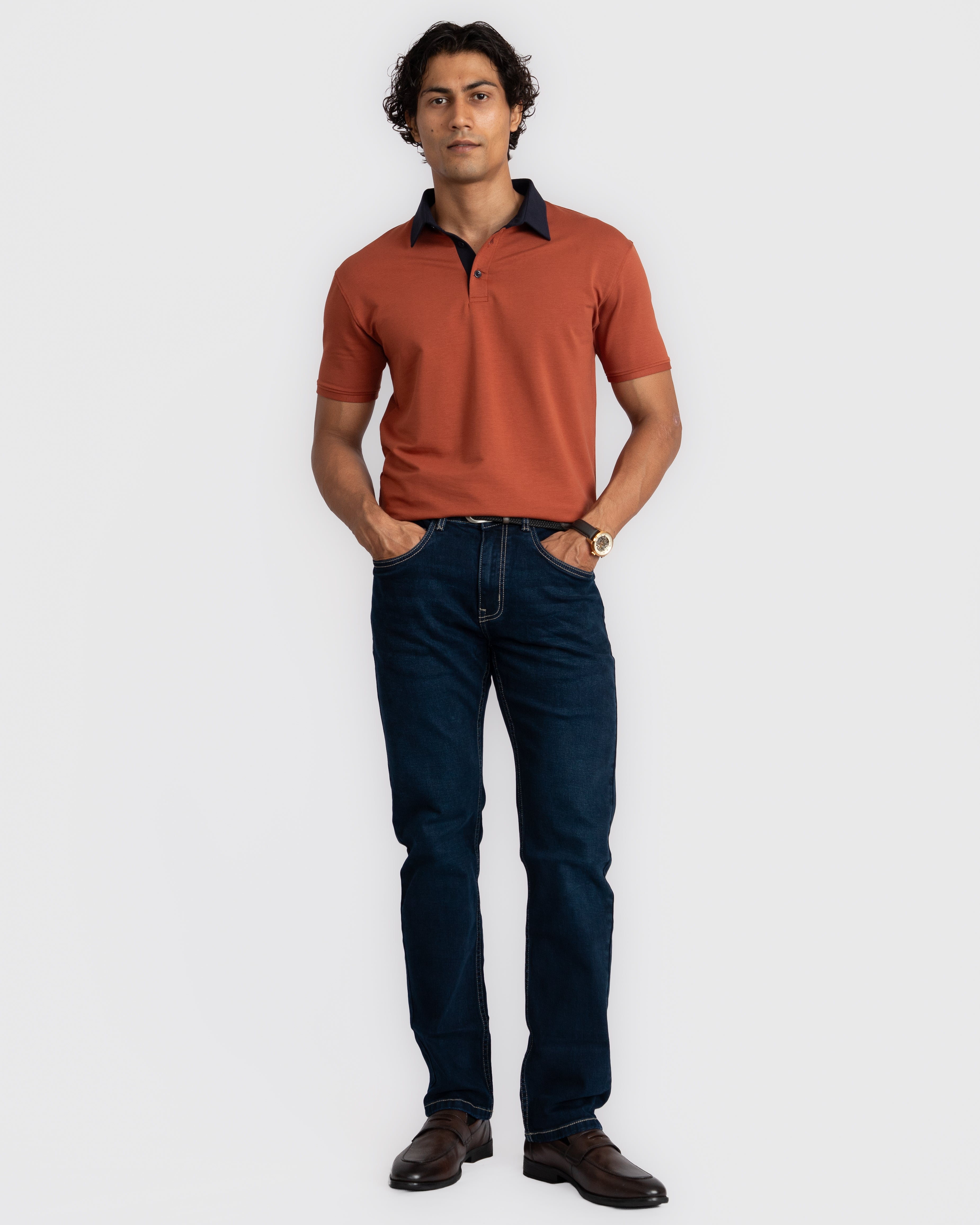 EverSharp Polo - No Ironing Needed - Rust + Navy - Shirt Collar