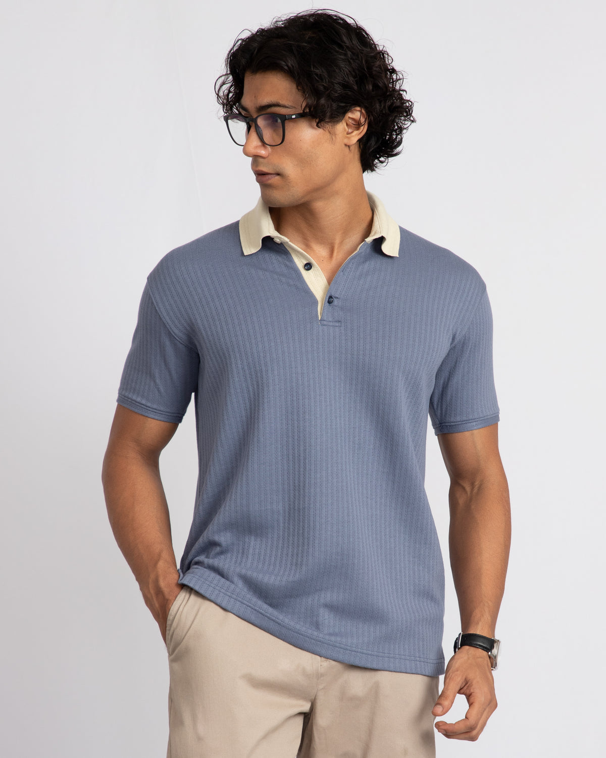 Aerotex Textured Polo - Cobalt + Butter Shirt-Collar