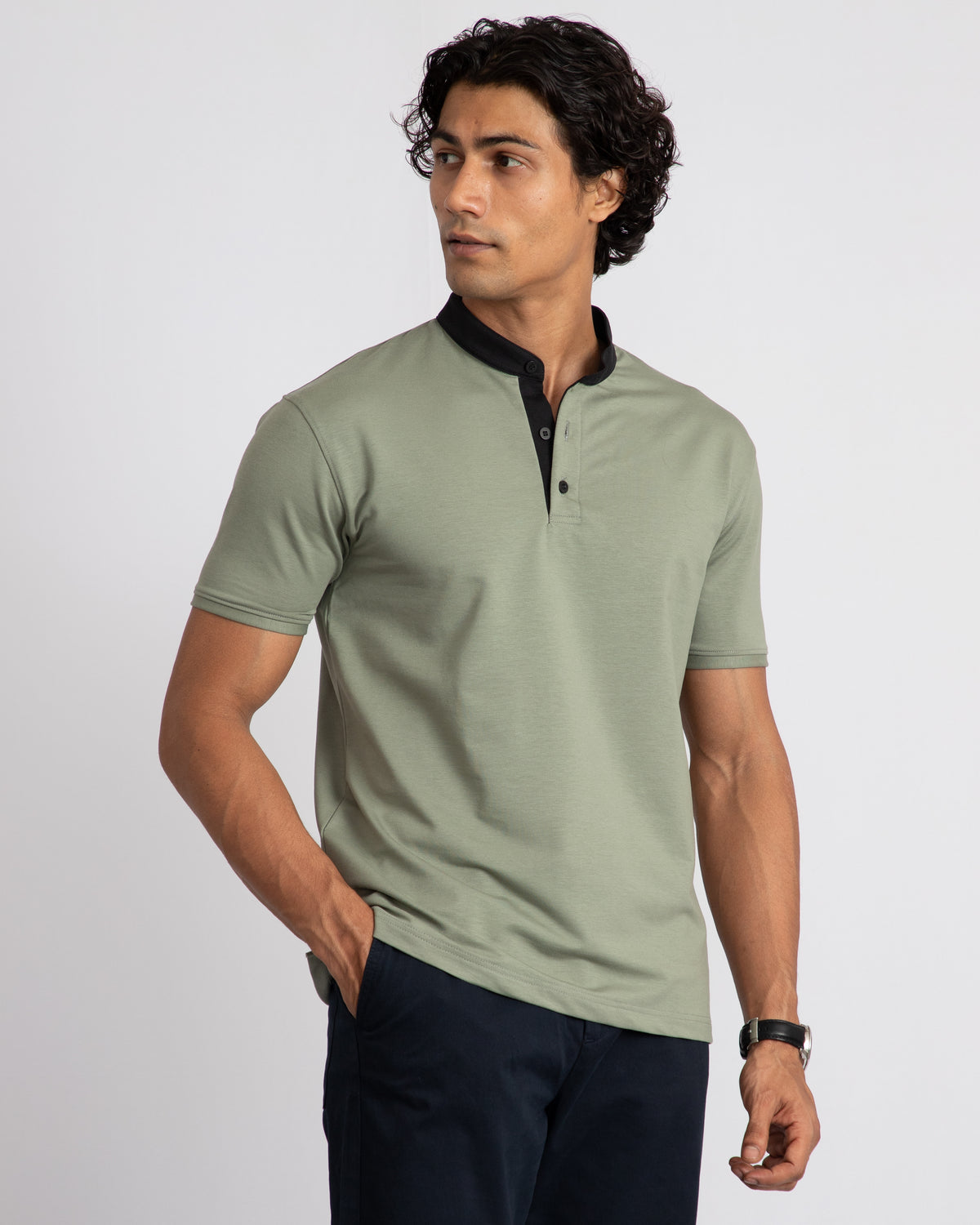 EverSharp Polo - No Ironing Needed - Nautica + Black Mandarin Collar