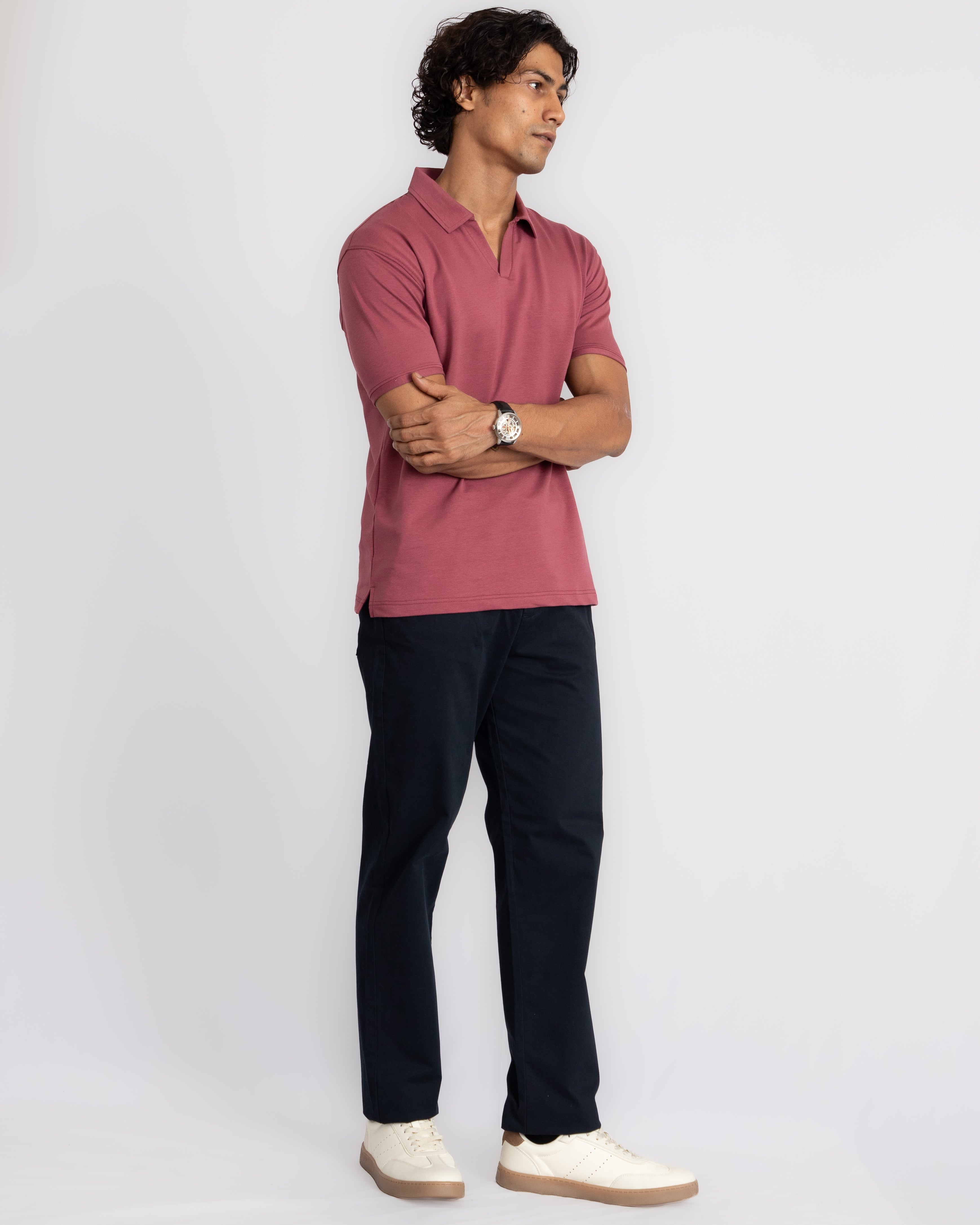 EverSharp Polo - No Ironing Needed - Rosewood V-Neck Collar
