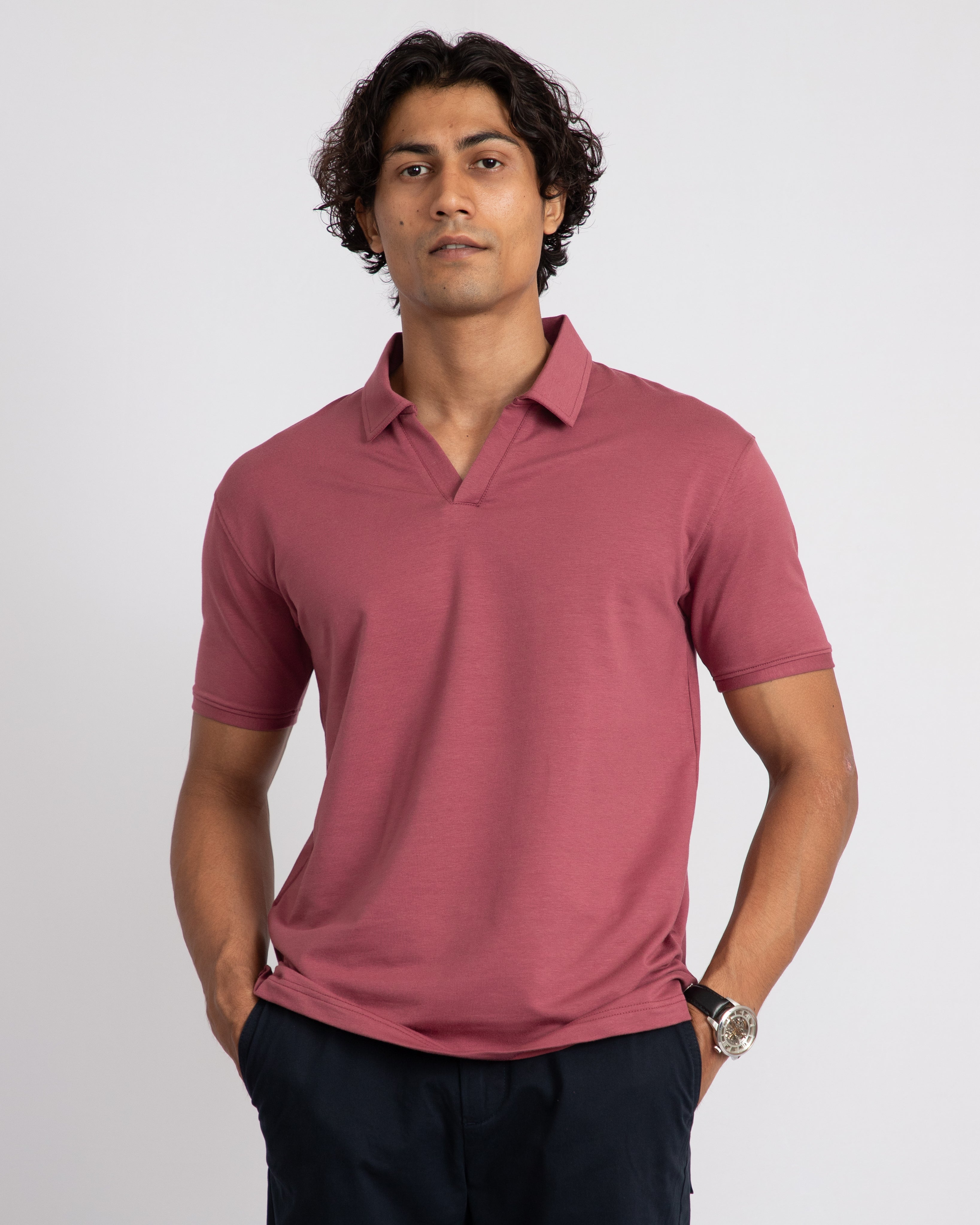 EverSharp Polo - No Ironing Needed - Rosewood V-Neck Collar