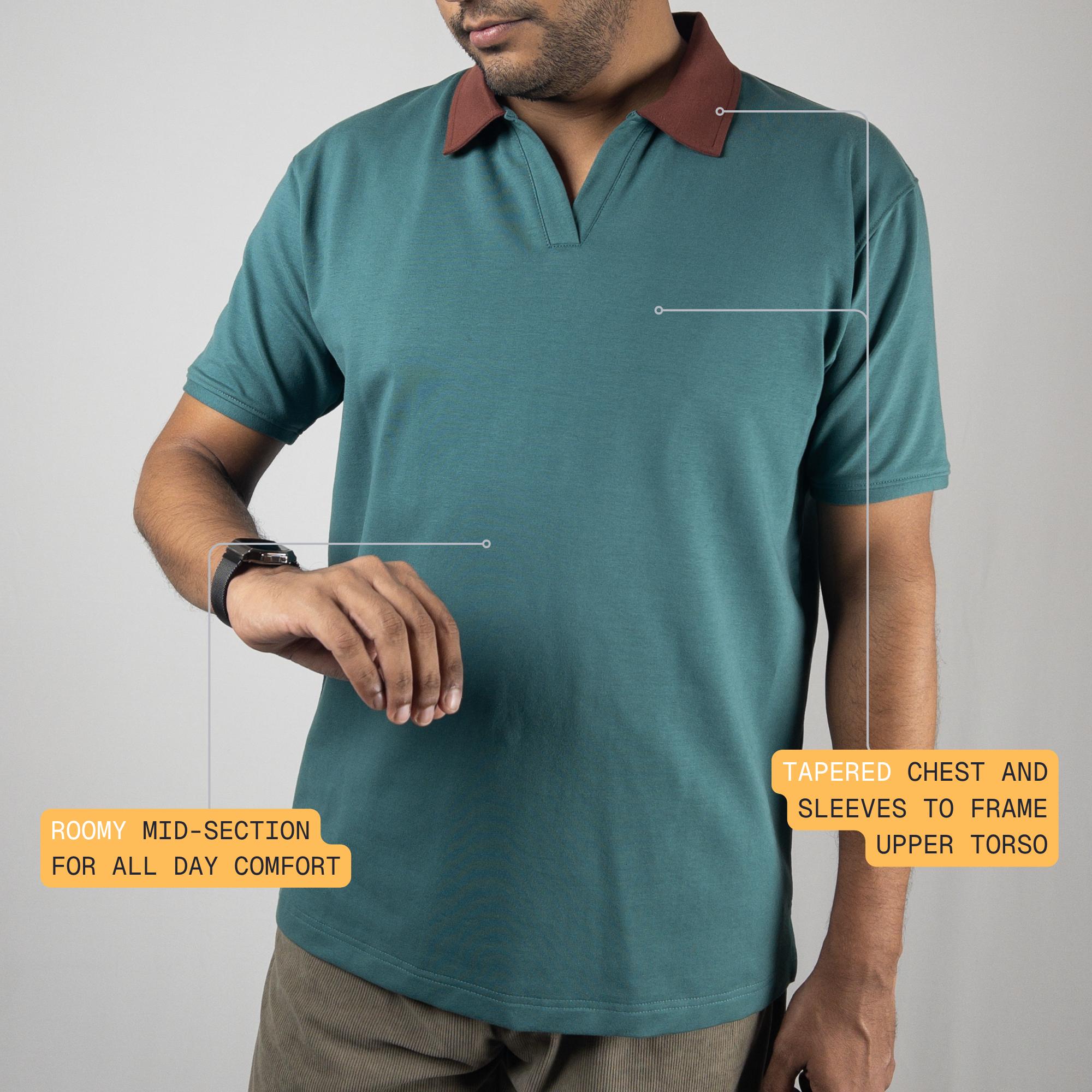 Dual Tone Emerald-Mocha V-Neck Polo