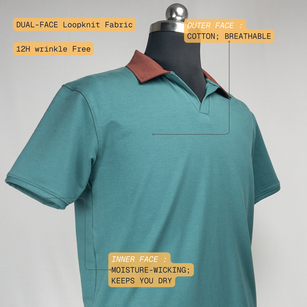 Dual Tone Emerald-Mocha V-Neck Polo