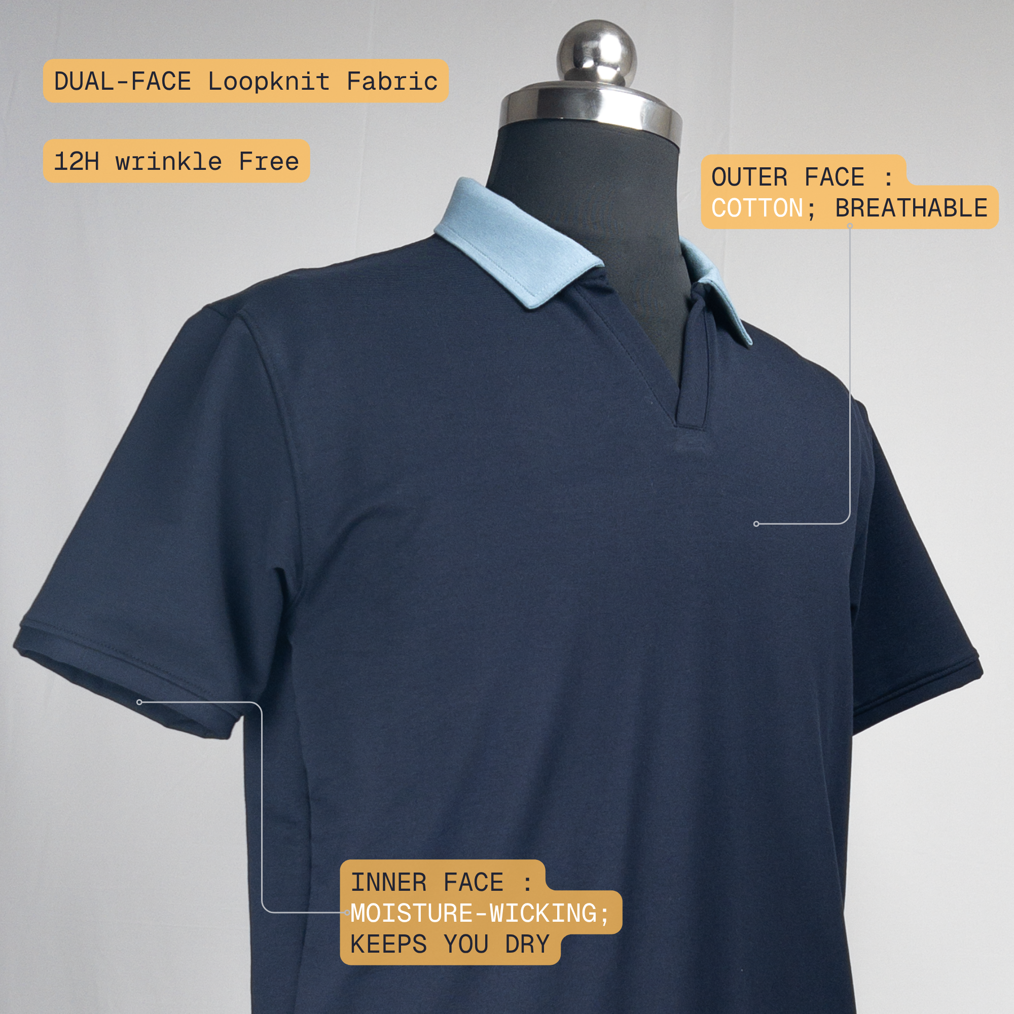 Navy-Sky Blue 2-Tone V-Neck Polo