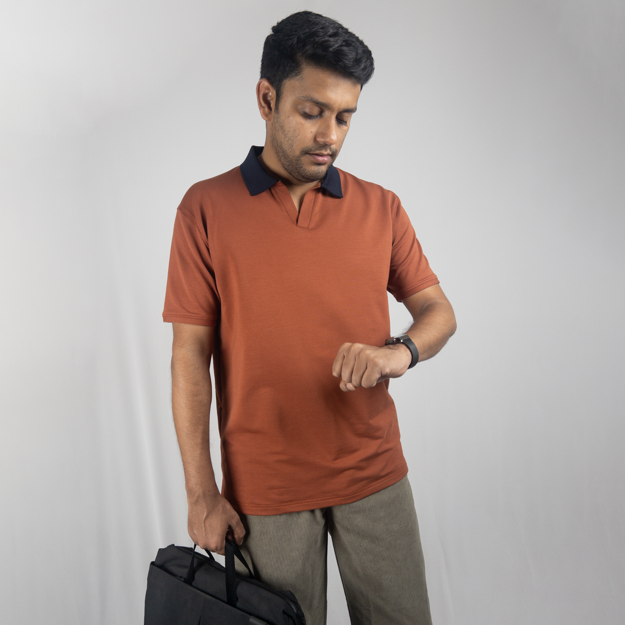 Rust-Navy 2-Tone V-Neck Polo